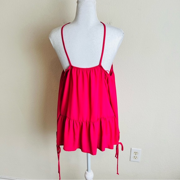 Sienna Sky Fuchsia Cold Shoulder Halter Ruffle Drop Waist Long Sleeve Blouse - Picture 3 of 12